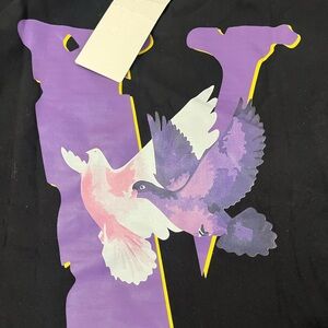 VLONE Black Tee with Purple V and Pink & Purple Dove Graphic